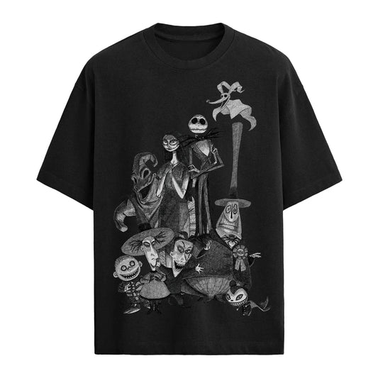Black - Front - The Nightmare Before Christmas Unisex Adult Tonal Sketch Oversized T-Shirt