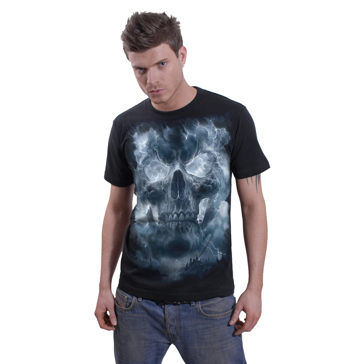 Black - Side - Spiral Direct Unisex Adult Grave Skies T-Shirt