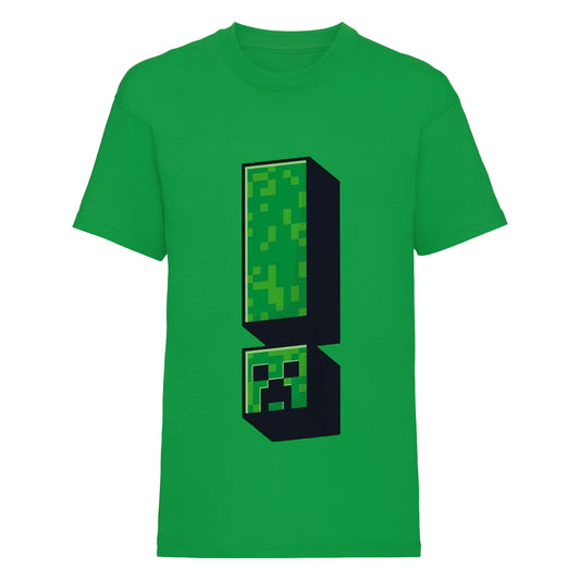 Green - Front - Minecraft Childrens-Kids Creeper Exclamation Point T-Shirt