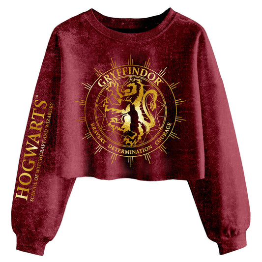 Maroon - Front - Harry Potter Womens-Ladies Gryffindor Constellation Acid Wash Crop Sweatshirt