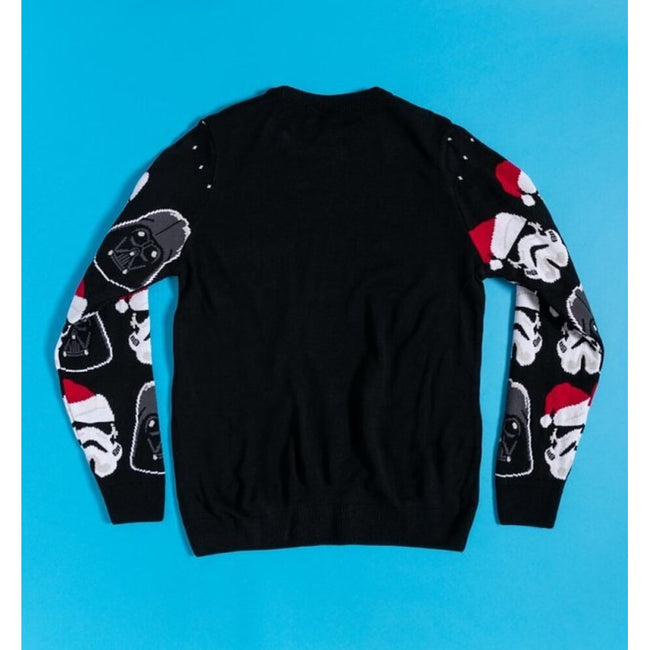 Black-White-Red - Side - Star Wars Unisex Adult Vader And Trooper Face Knitted Christmas Sweatshirt