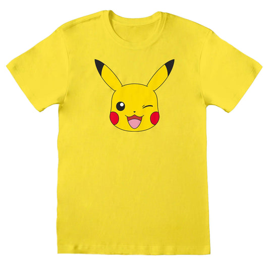 Yellow - Front - Pokemon Unisex Adult Pikachu Face T-Shirt