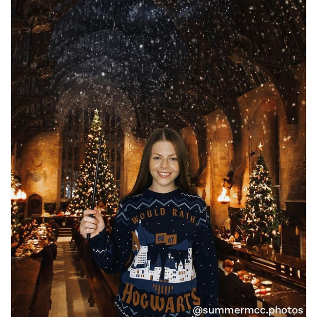 Navy-White - Side - Harry Potter Unisex Adult Rather Be At Hogwarts Knitted Jumper