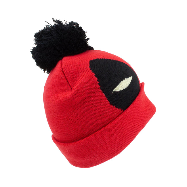Red-Black - Side - Deadpool Face Pom Pom Beanie