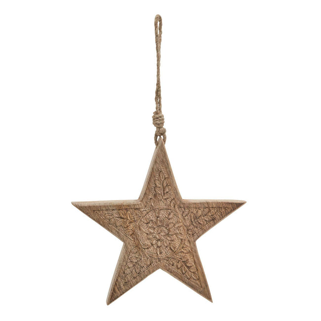 Brown - Back - Hill Interiors Wooden Star Hanging Ornament