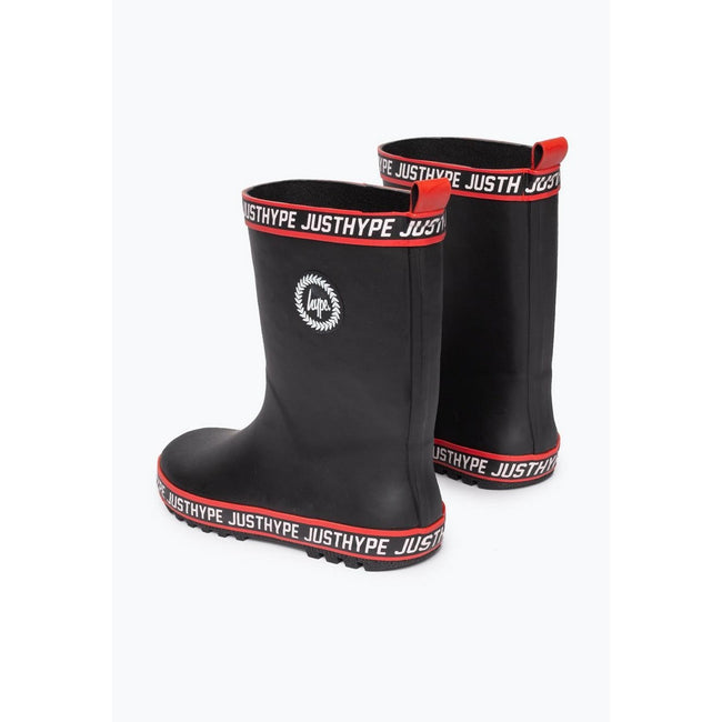 Black - Back - Hype Childrens-Kids Tape Wellies