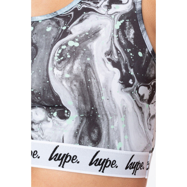 Black-White - Lifestyle - Hype Womens-Ladies Marble Bralette
