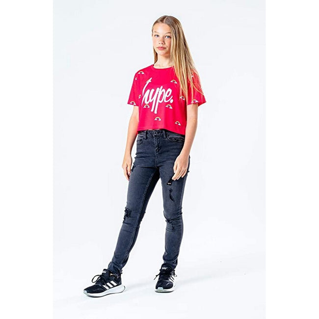 Pink-White - Back - Hype Childrens-Kids Disty Rainbow Crop Top