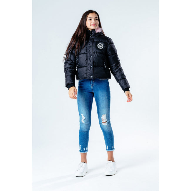 Black-Pink - Back - Hype Girls Cropped Puffer Jacket
