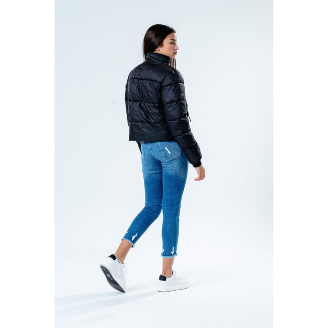 Black - Side - Hype Girls Cropped Puffer Jacket