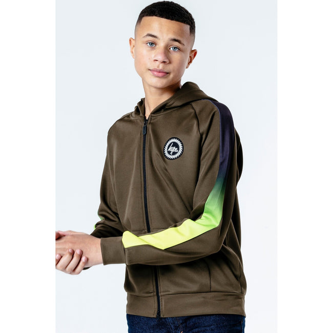Khaki-Black-Neon Green - Side - Hype Childrens-Kids Fade Track Jacket