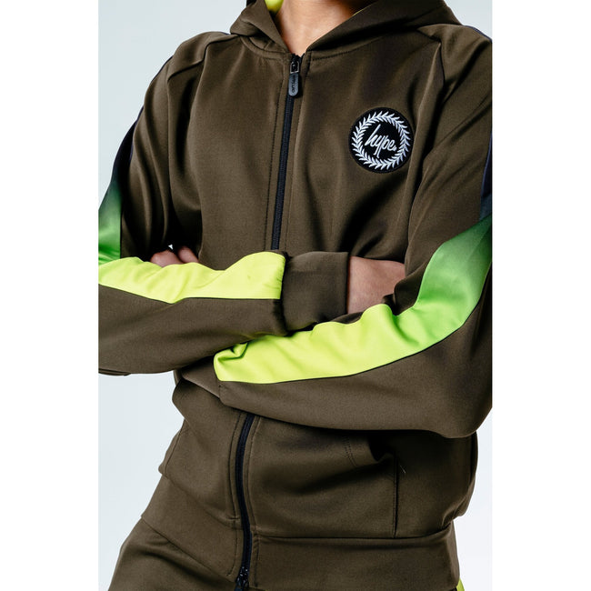 Khaki-Black-Neon Green - Pack Shot - Hype Childrens-Kids Fade Track Jacket