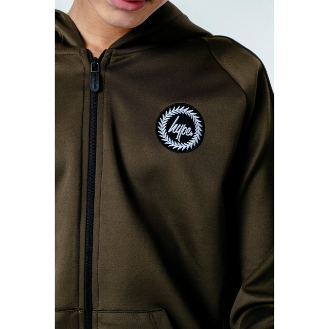 Khaki-Black-Neon Green - Close up - Hype Childrens-Kids Fade Track Jacket