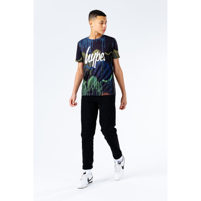 Black-Multicoloured - Pack Shot - Hype Childrens-Kids Rainbow Drips T-Shirt
