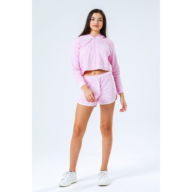 Pink - Back - Hype Girls Velour Crop Hoodie