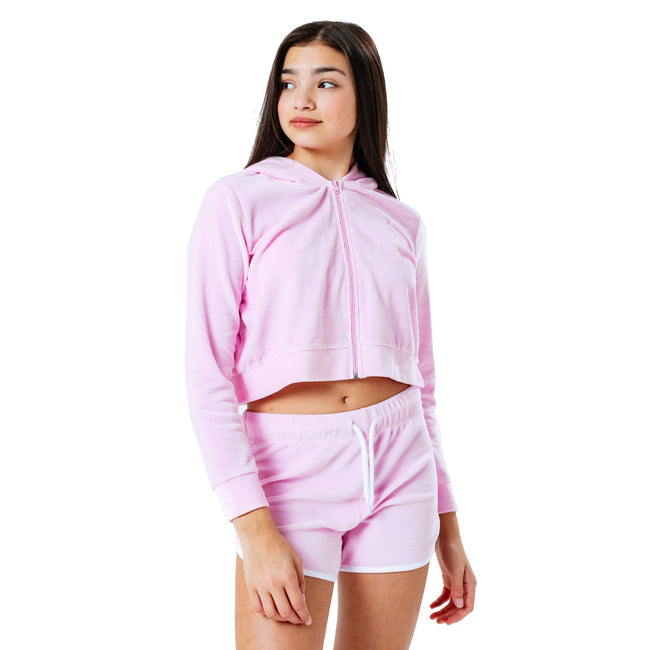 Pink - Front - Hype Girls Velour Crop Hoodie