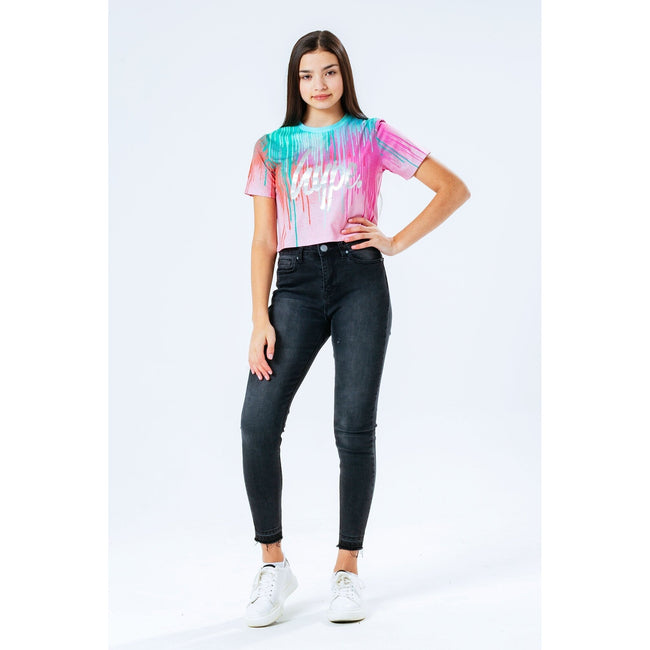 Mint-Pink-Orange - Back - Hype Girls Drips Crop T-Shirt