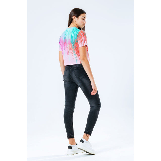 Mint-Pink-Orange - Side - Hype Girls Drips Crop T-Shirt