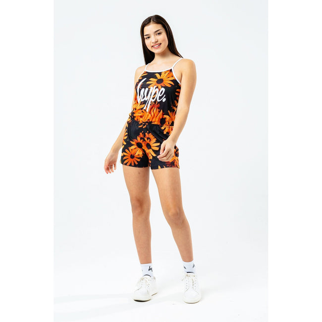 Black-Orange - Back - Hype Girls Daisy Row Strappy Playsuit