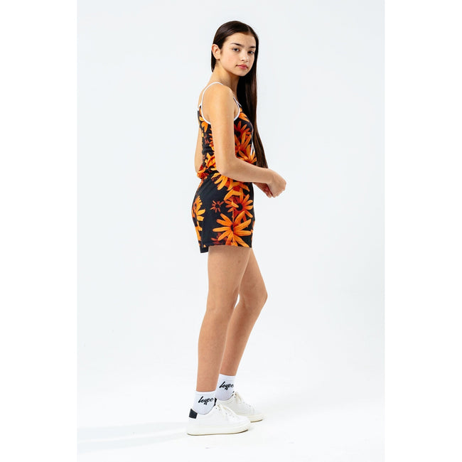 Black-Orange - Side - Hype Girls Daisy Row Strappy Playsuit