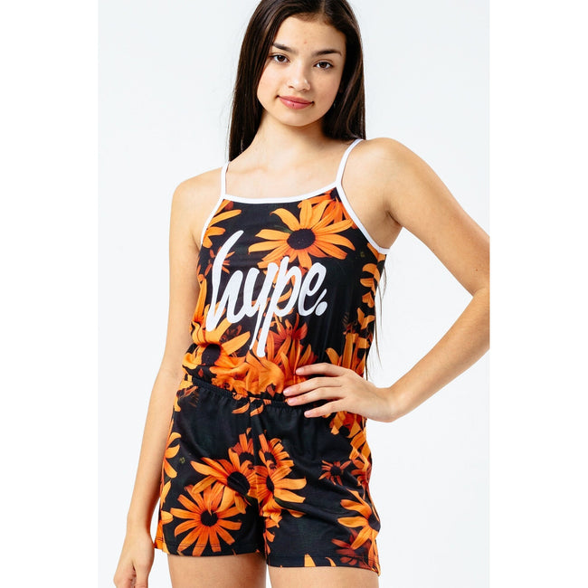 Black-Orange - Lifestyle - Hype Girls Daisy Row Strappy Playsuit