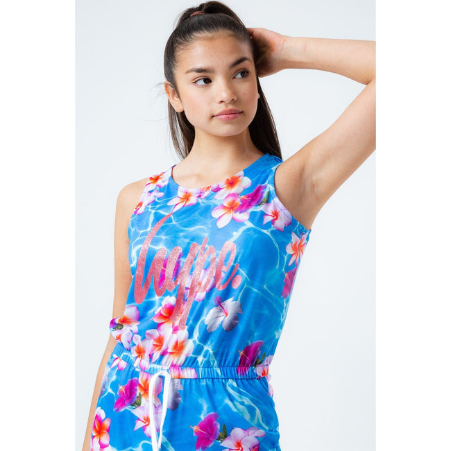 Blue-Pink - Side - Hype Girls Hawaii Pool Playsuit