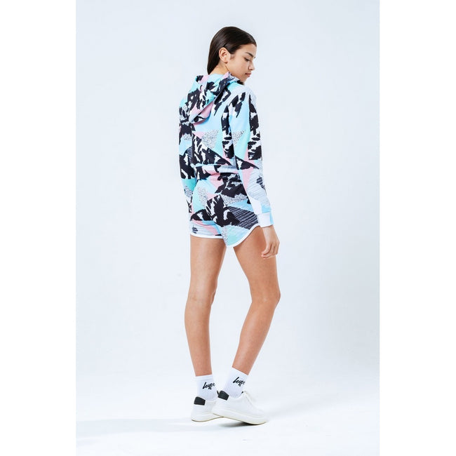 Black-Pastel Blue-Pink - Lifestyle - Hype Girls Pastel Abstract Cropped Pullover Hoodie