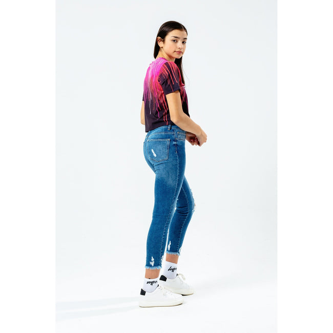Pink-Black - Side - Hype Girls Drips Crop T-Shirt