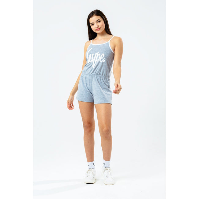 Grey Marl-White - Back - Hype Girls Strappy Playsuit