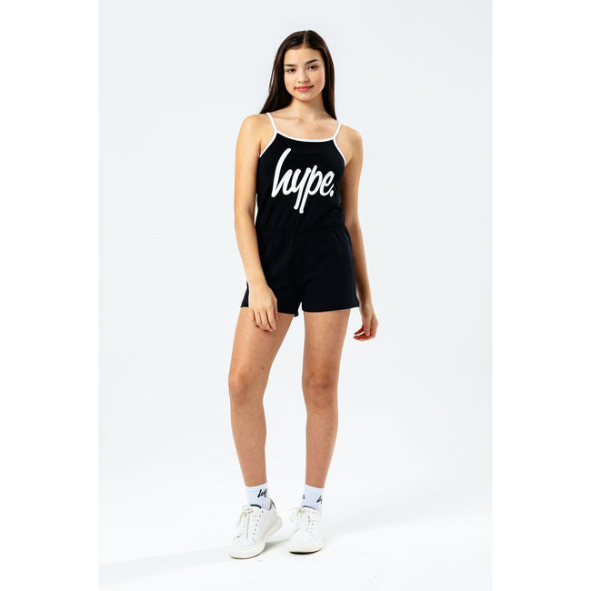 Black-White - Back - Hype Girls Script Strappy Playsuit