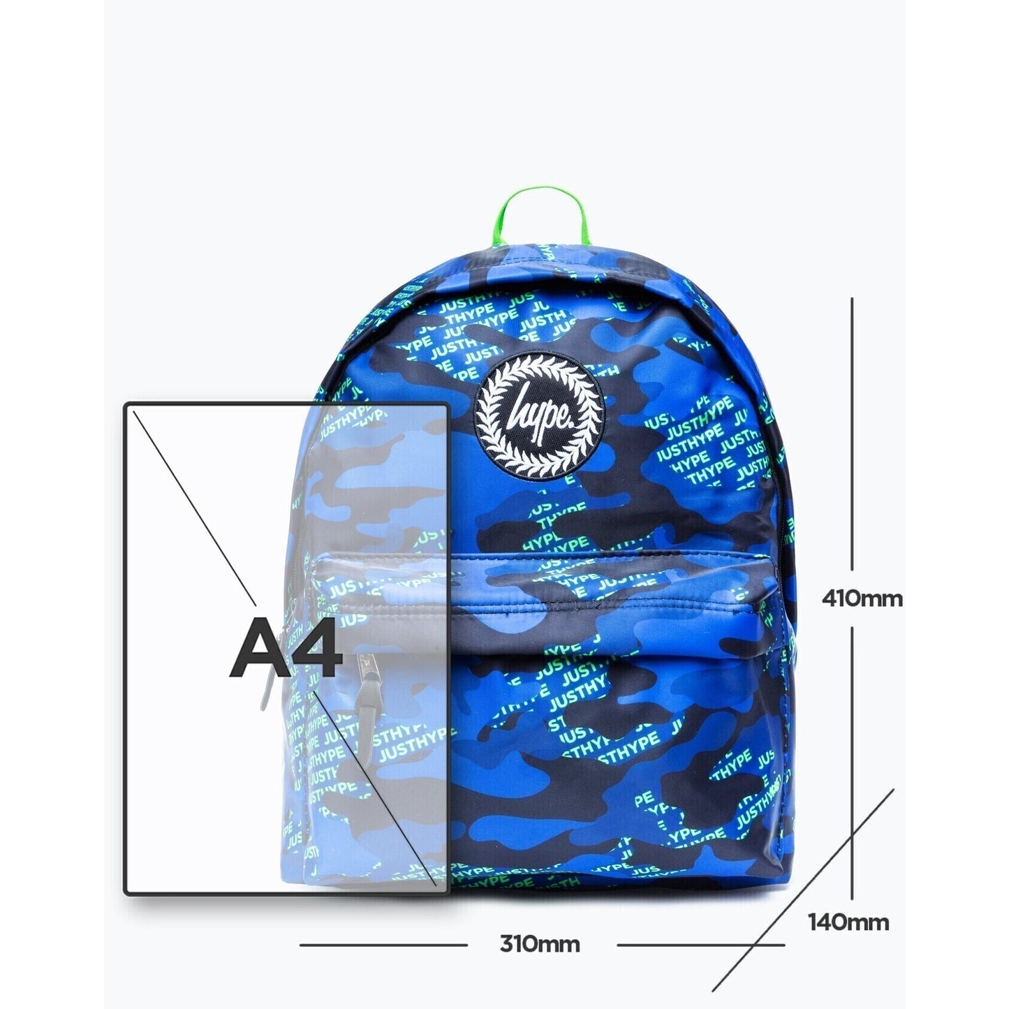 Blue-Black-Neon Green - Pack Shot - Hype Camo Logo Backpack
