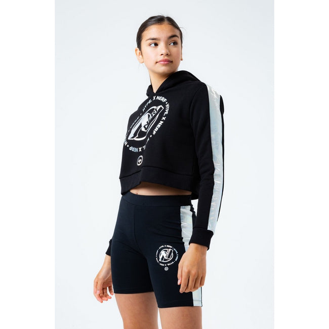 Black-White - Back - Hype Childrens-Kids Holo Logo Nerf Crop Hoodie