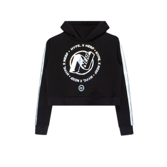 Black-White - Front - Hype Childrens-Kids Holo Logo Nerf Crop Hoodie