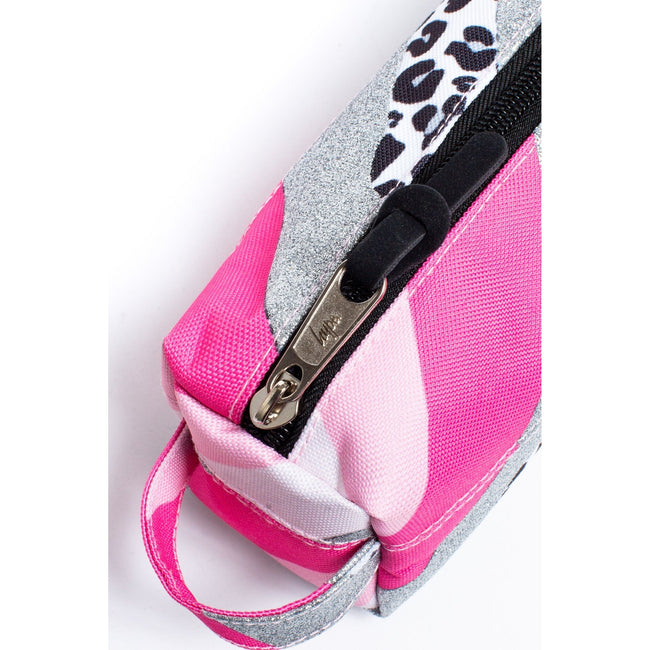 Grey-Pink-Black - Side - Hype Glitter Wave Leopard Pencil Case