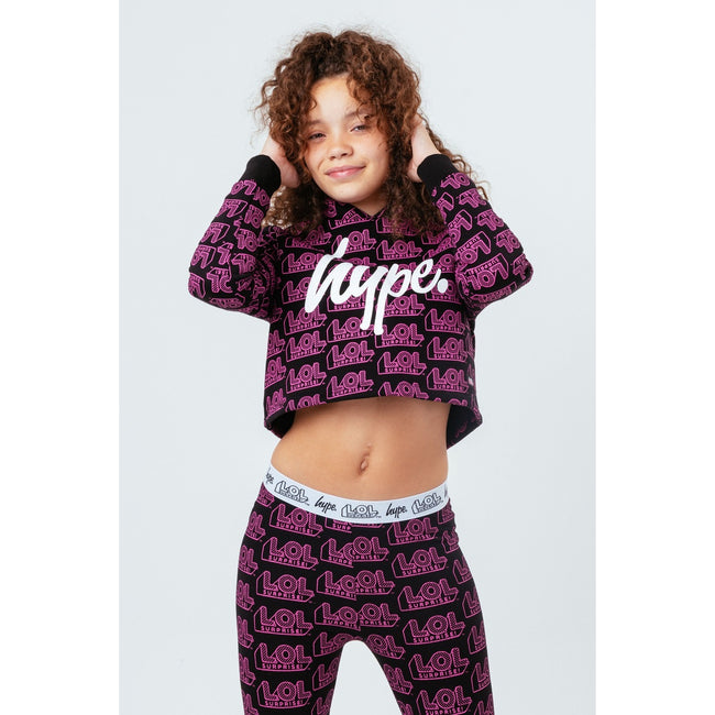 Black-Pink - Side - Hype Girls Logo LOL Surprise Crop Hoodie