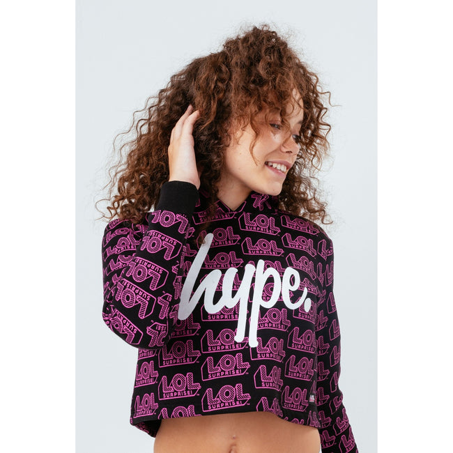 Black-Pink - Close up - Hype Girls Logo LOL Surprise Crop Hoodie