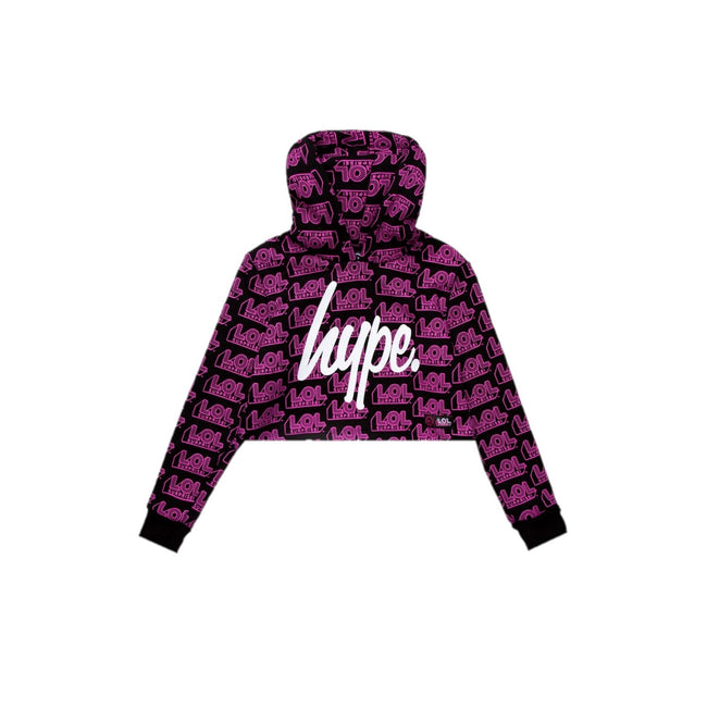 Black-Pink - Front - Hype Girls Logo LOL Surprise Crop Hoodie