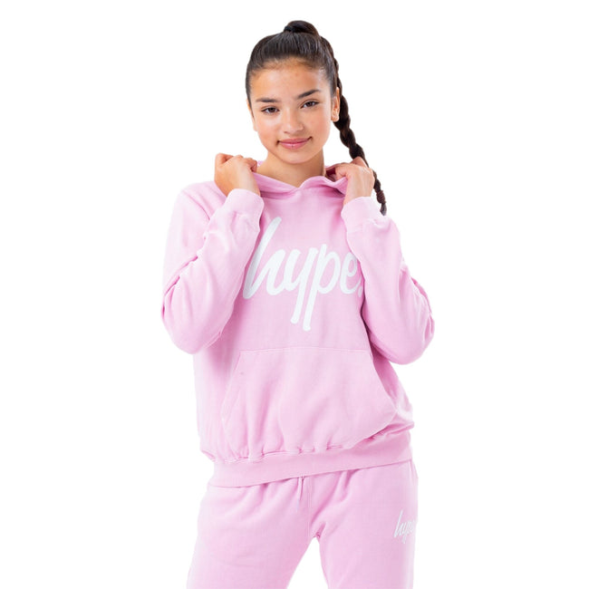 Baby Pink - Front - Hype Girls Scribble Logo Washed Hoodie