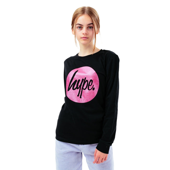 Black-Pink - Front - Hype Girls Script Glitter Long-Sleeved T-Shirt