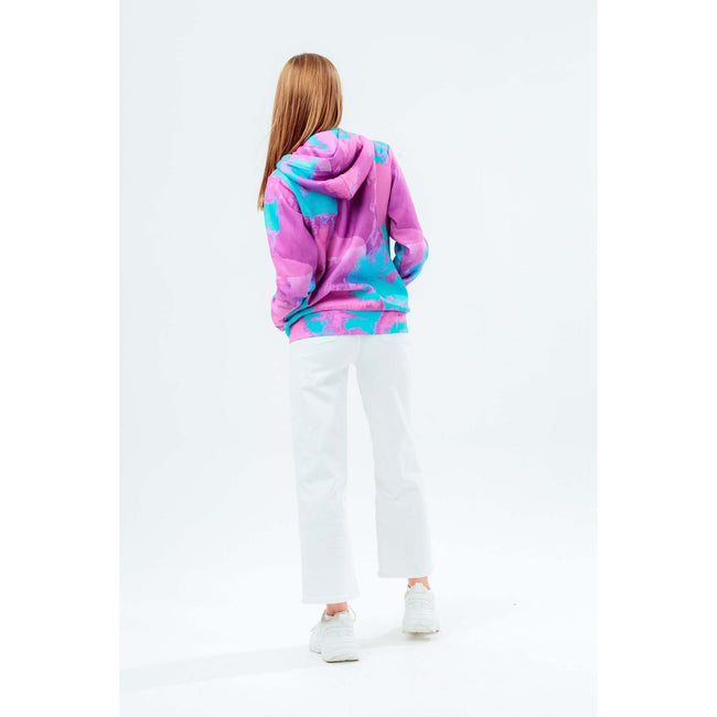 Pink-Blue - Back - Hype Girls Script Tie Dye Zipped Hoodie
