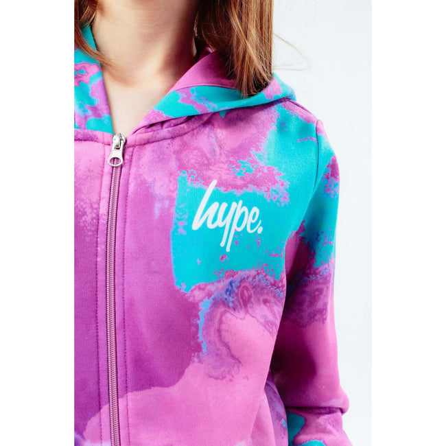 Pink-Blue - Lifestyle - Hype Girls Script Tie Dye Zipped Hoodie