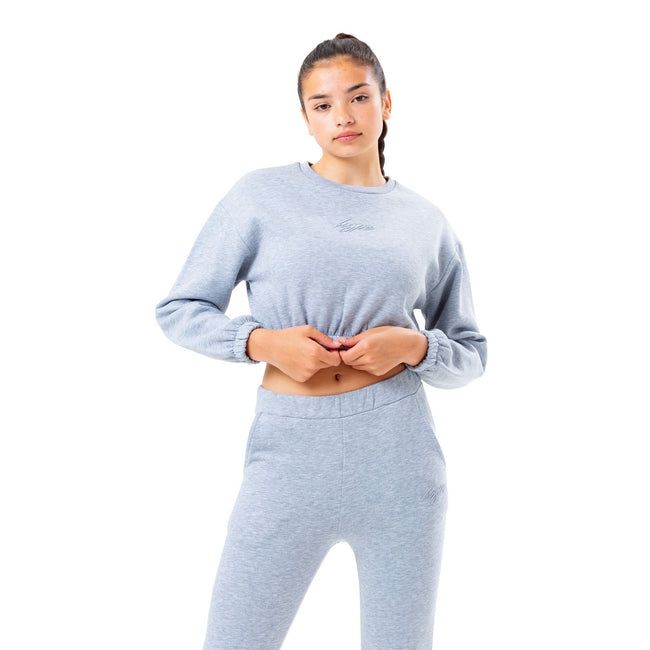 Grey - Front - Hype Girls Drawstring Crop Sweatshirt