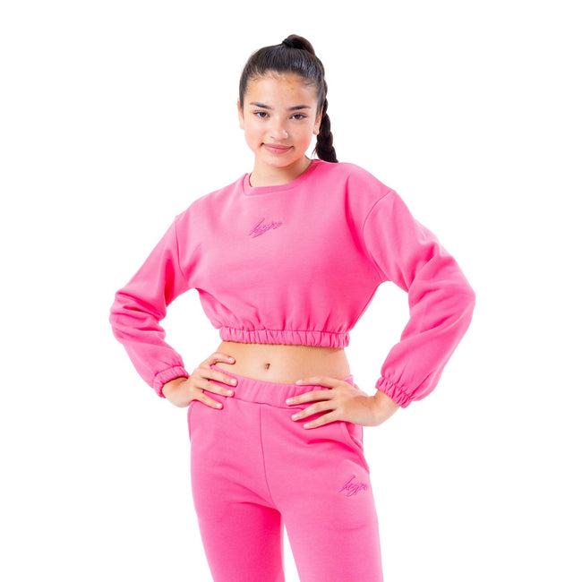 Pink - Front - Hype Girls Drawstring Crop Sweatshirt