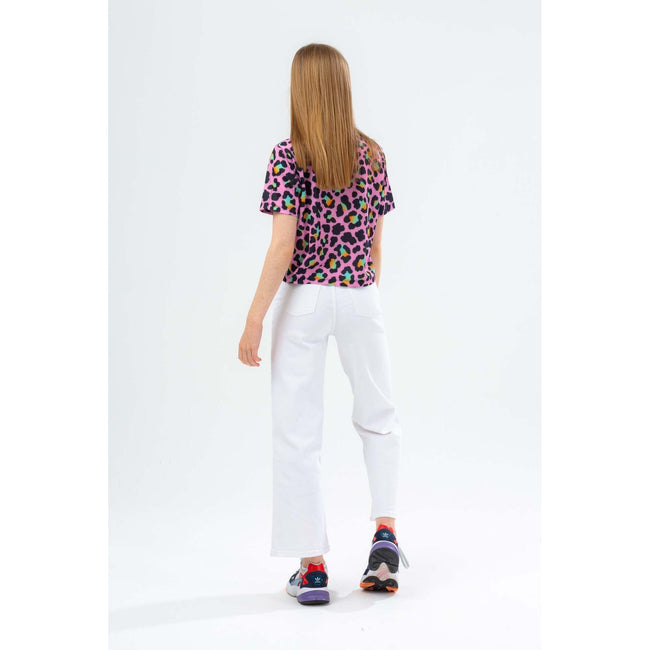 Pink-White-Black - Side - Hype Girls Disco Leopard Print Crop Top