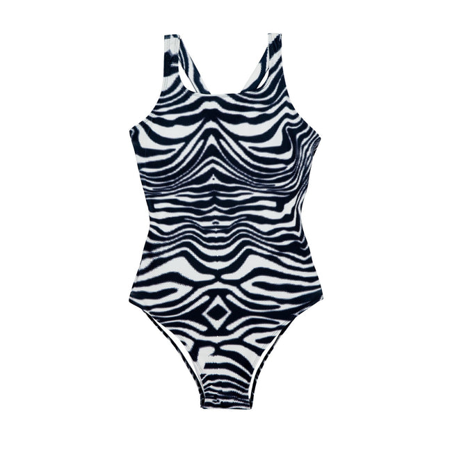 Black-White - Front - Hype Womens-Ladies Wave One Piece Swimsuit