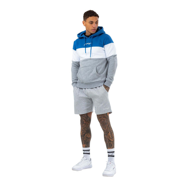 Blue-White-Grey Marl - Back - Hype Mens Enderby Colour Block Hoodie