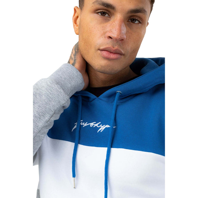 Blue-White-Grey Marl - Lifestyle - Hype Mens Enderby Colour Block Hoodie