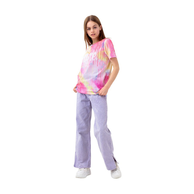 Pink-Yellow-White - Back - Hype Girls Spray Drips Script T-Shirt