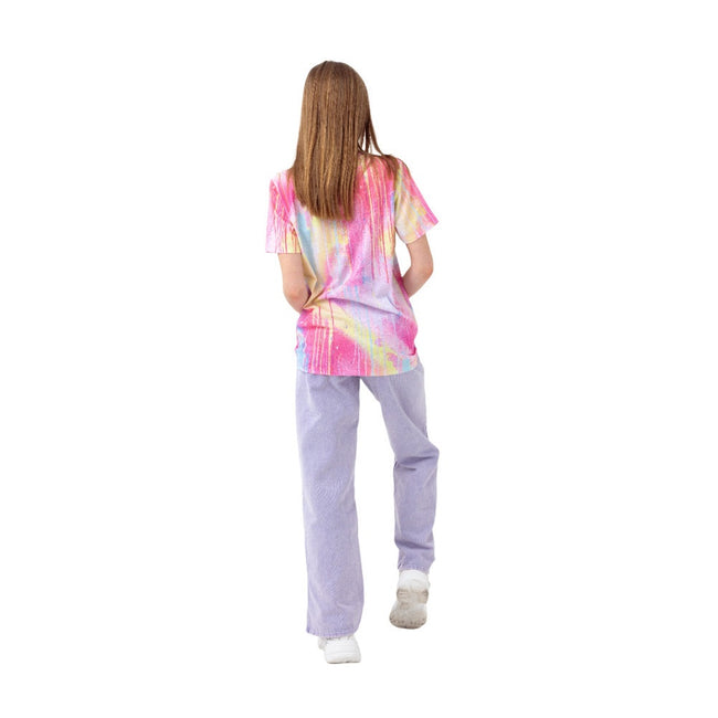 Pink-Yellow-White - Side - Hype Girls Spray Drips Script T-Shirt