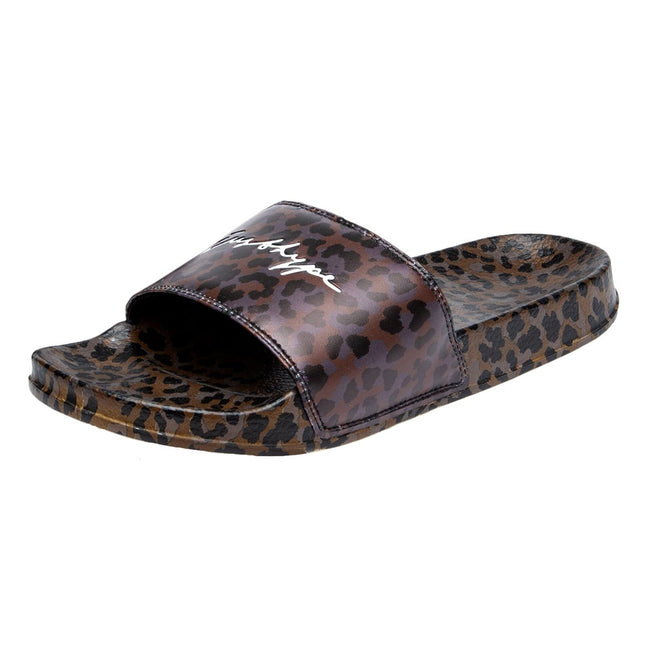 Brown - Back - Hype Unisex Adult Leopard Print Sliders